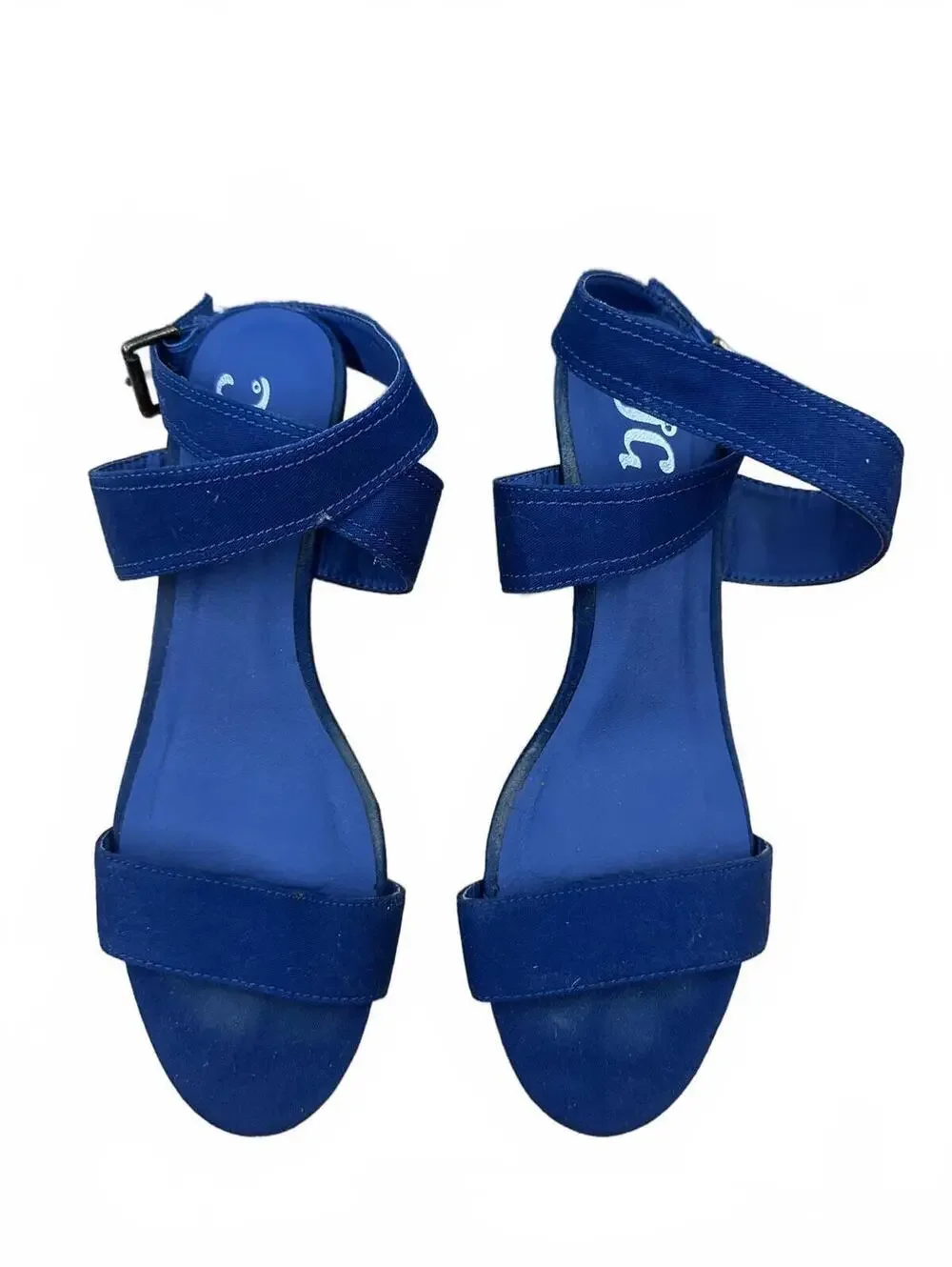 J.C. Blue Suede Cork Wedge Sandals